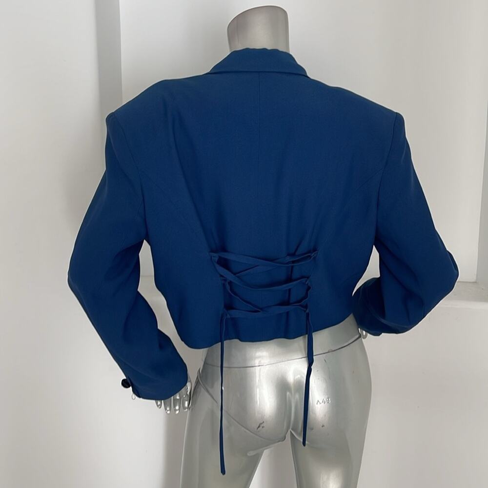 Vertigo Pour La Ville Blue Lace-up Back Cropped Jacket Size L - Picture 8 of 10